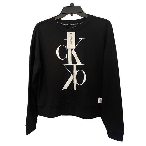 NWT Calvin Klein Jeans Mock Neck Cropped CK Sweatshirt Size Medium - Picture 1 of 8